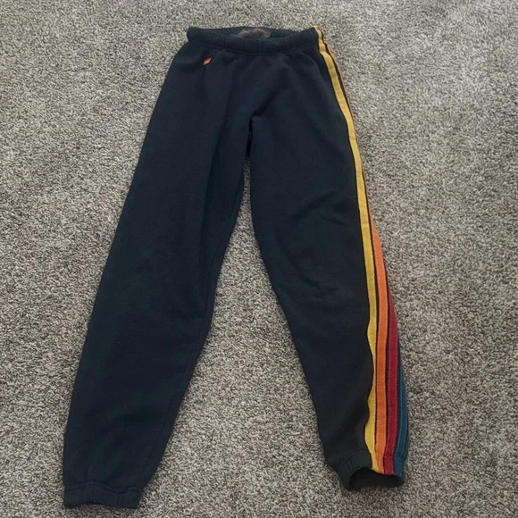 Aviator Nation Black Track Joggers with Rainbow Side Stripes - Picture 1 of 5